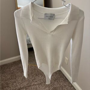 Hausen White Ribbed Long Sleeve Bodysuit